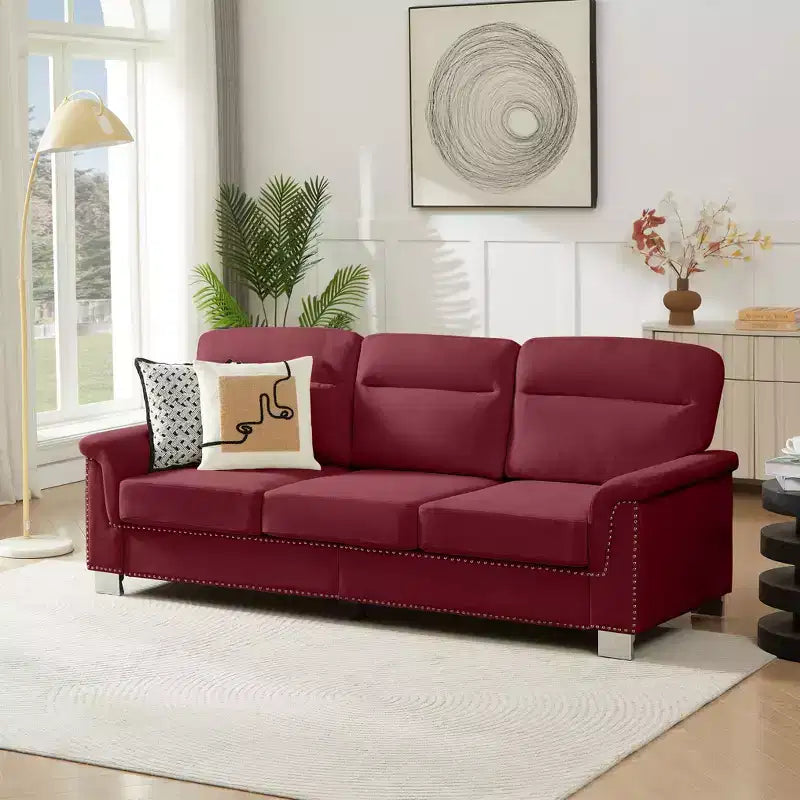 Modern Snowfleece 3-Seater Sofa with Rolled Arms, 82" - Living Room & Apartment