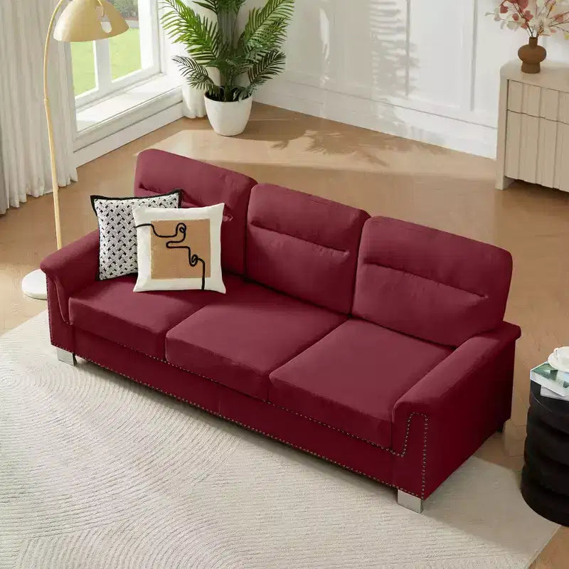 Modern Snowfleece 3-Seater Sofa with Rolled Arms, 82" - Living Room & Apartment