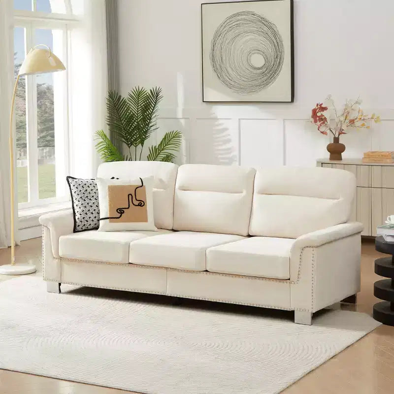 Modern Snowfleece 3-Seater Sofa with Rolled Arms, 82" - Living Room & Apartment