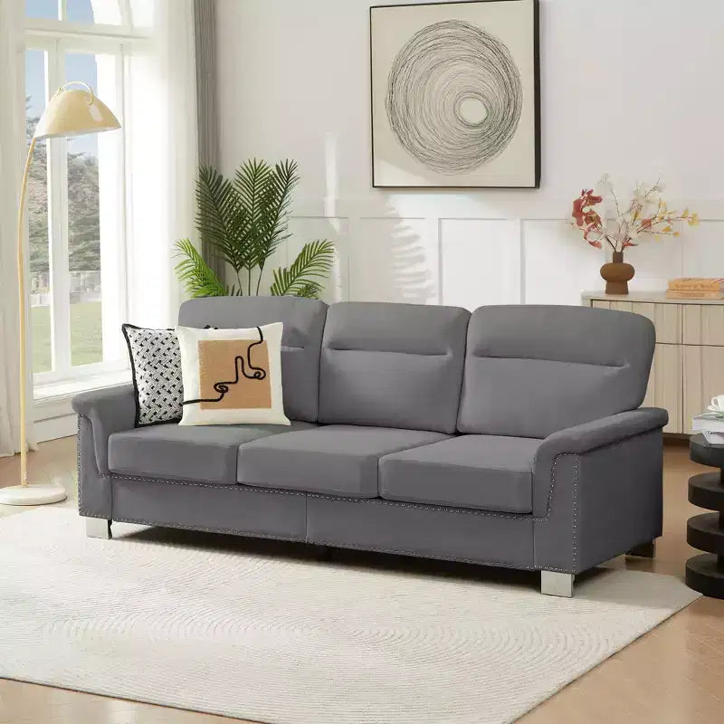 Modern Snowfleece 3-Seater Sofa with Rolled Arms, 82" - Living Room & Apartment