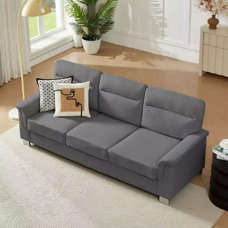 Modern Snowfleece 3-Seater Sofa with Rolled Arms, 82" - Living Room & Apartment