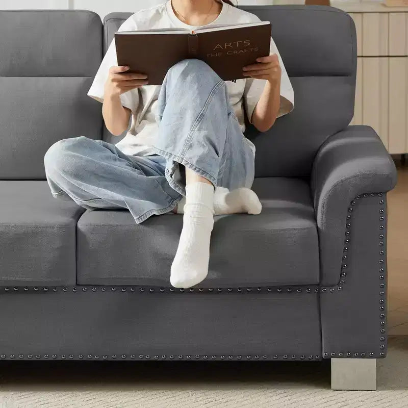 Modern Snowfleece 3-Seater Sofa with Rolled Arms, 82" - Living Room & Apartment