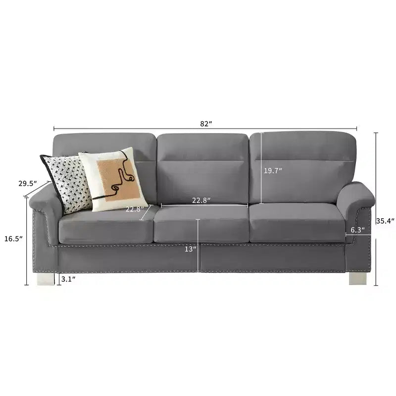 Modern Snowfleece 3-Seater Sofa with Rolled Arms, 82" - Living Room & Apartment