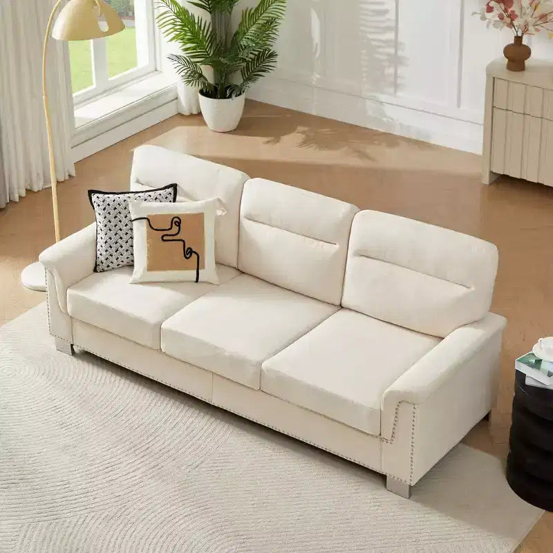 Modern Snowfleece 3-Seater Sofa with Rolled Arms, 82" - Living Room & Apartment