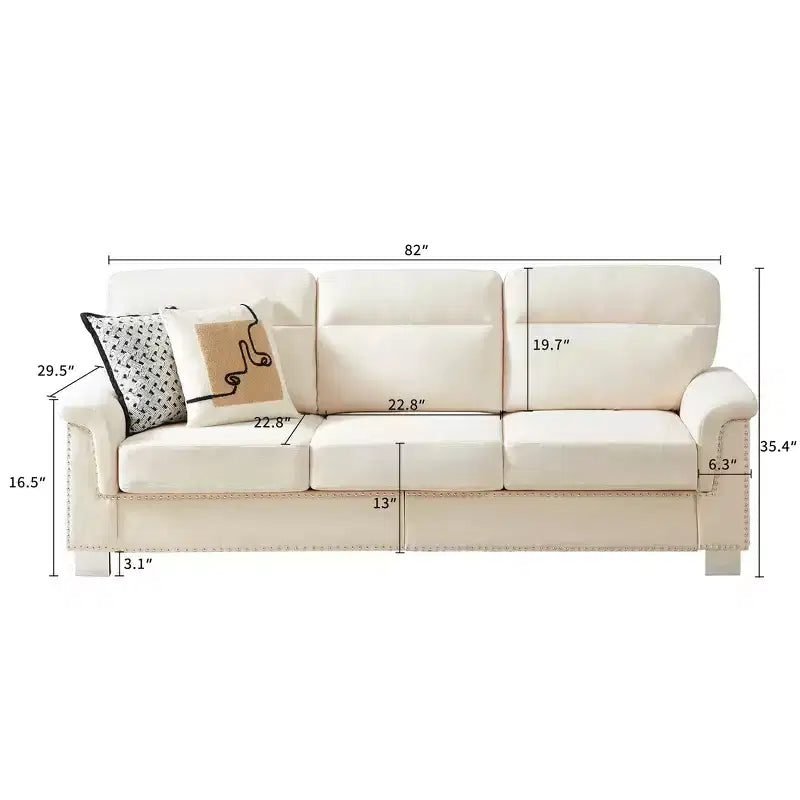 Modern Snowfleece 3-Seater Sofa with Rolled Arms, 82" - Living Room & Apartment