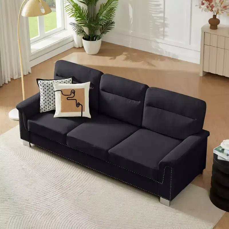 Modern Snowfleece 3-Seater Sofa with Rolled Arms, 82" - Living Room & Apartment