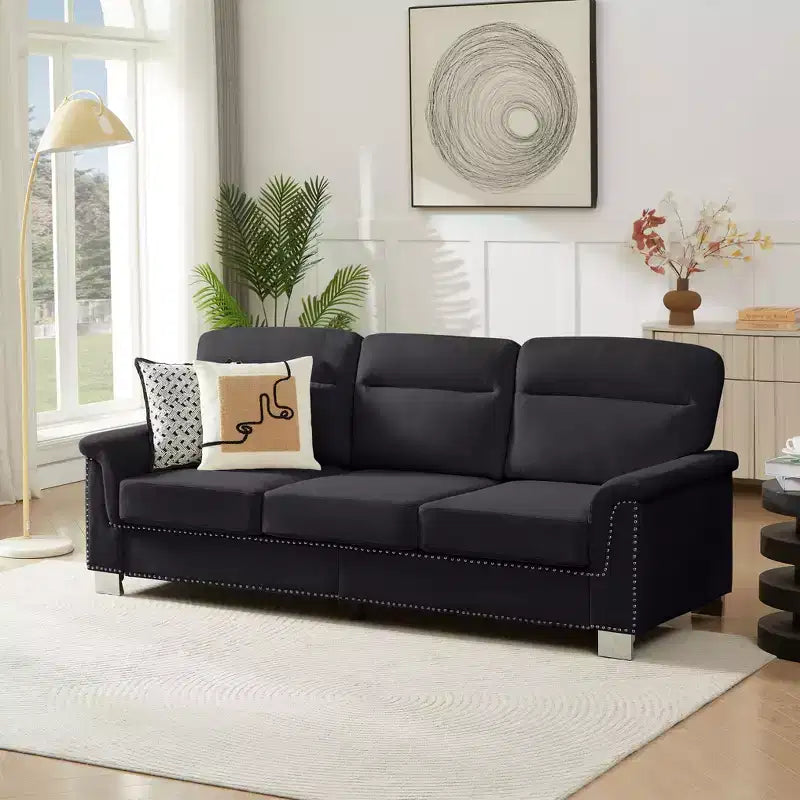 Modern Snowfleece 3-Seater Sofa with Rolled Arms, 82" - Living Room & Apartment