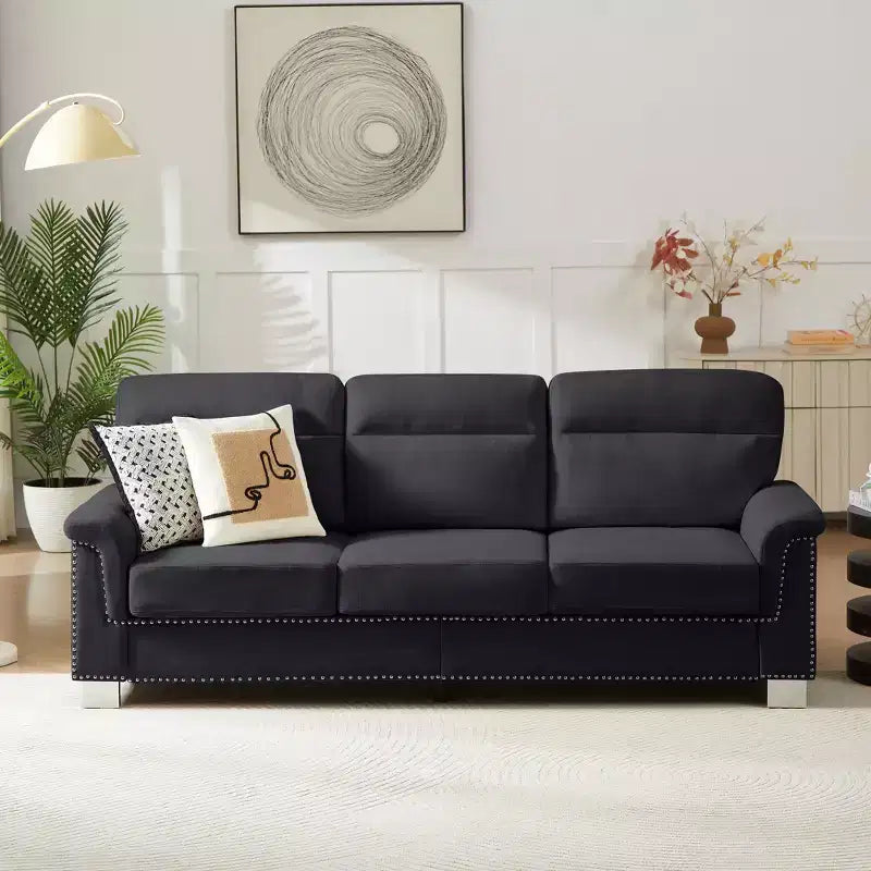 Modern Snowfleece 3-Seater Sofa with Rolled Arms, 82" - Living Room & Apartment