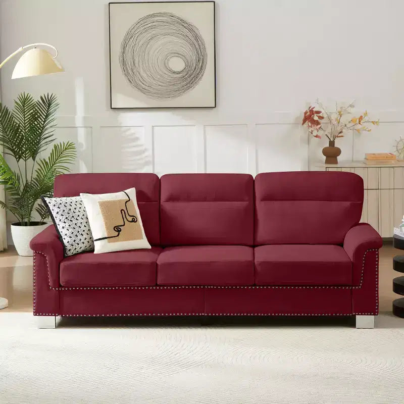 Modern Snowfleece 3-Seater Sofa with Rolled Arms, 82" - Living Room & Apartment