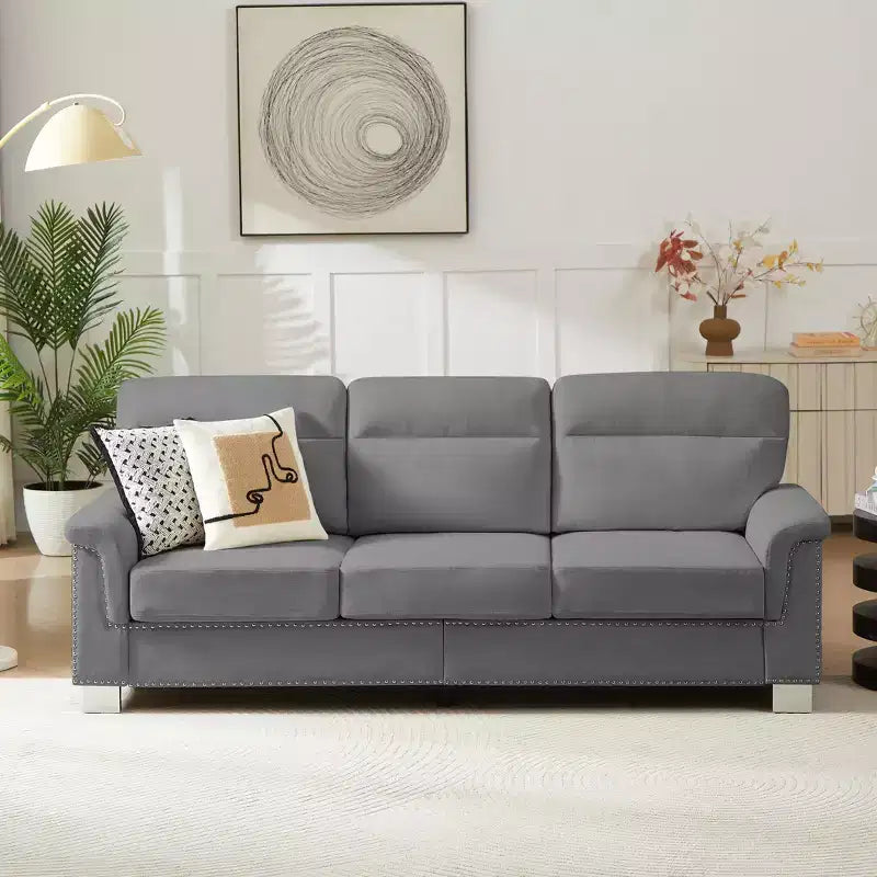 Modern Snowfleece 3-Seater Sofa with Rolled Arms, 82" - Living Room & Apartment