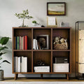 6-Shelf Bookcase with Solid Wood Legs, Redwood Finish Particle Board Storage Shelf for Living Room Office