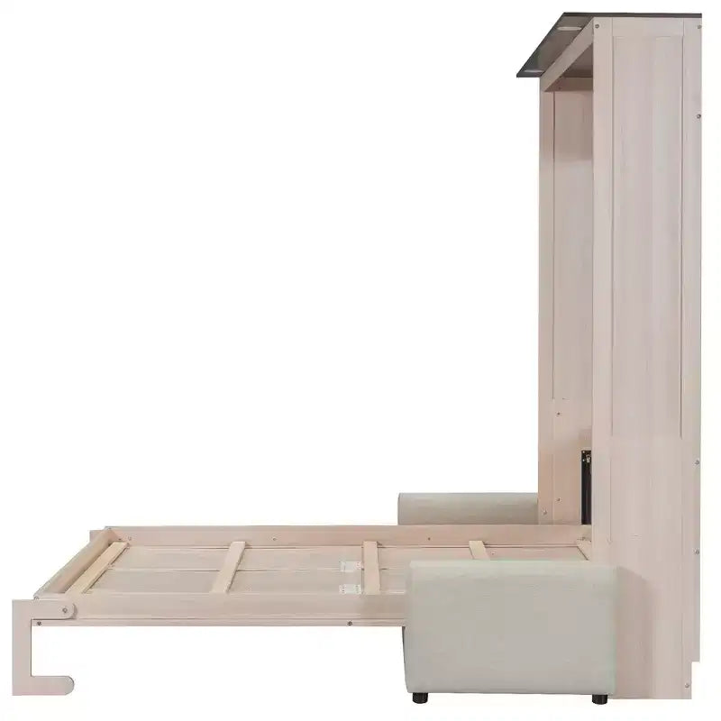 Queen Murphy Bed with Sofa and LED Lights - Pine & MDF, 600 lb Capacity