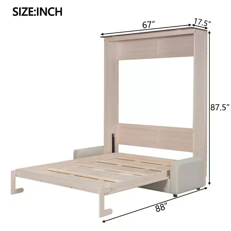 Queen Murphy Bed with Sofa and LED Lights - Pine & MDF, 600 lb Capacity
