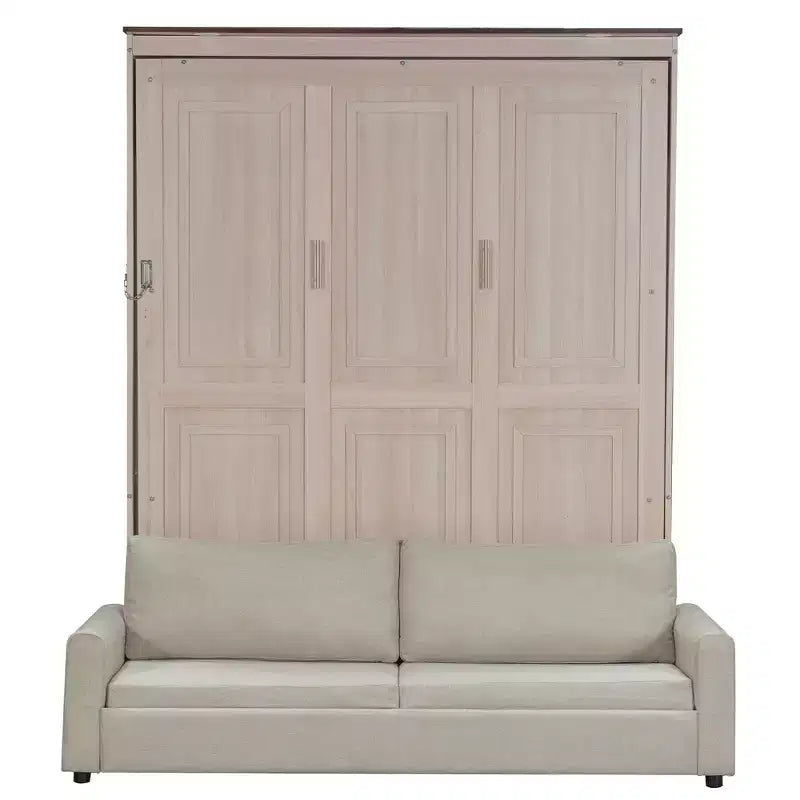 Queen Murphy Bed with Sofa and LED Lights - Pine & MDF, 600 lb Capacity