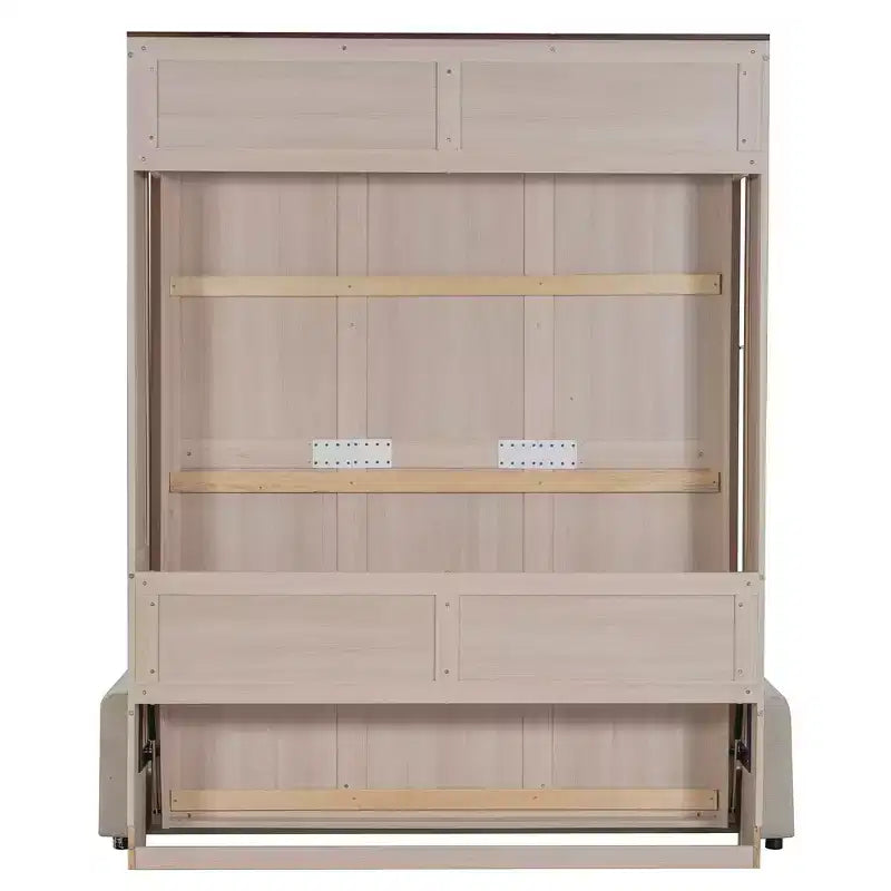 Queen Murphy Bed with Sofa and LED Lights - Pine & MDF, 600 lb Capacity