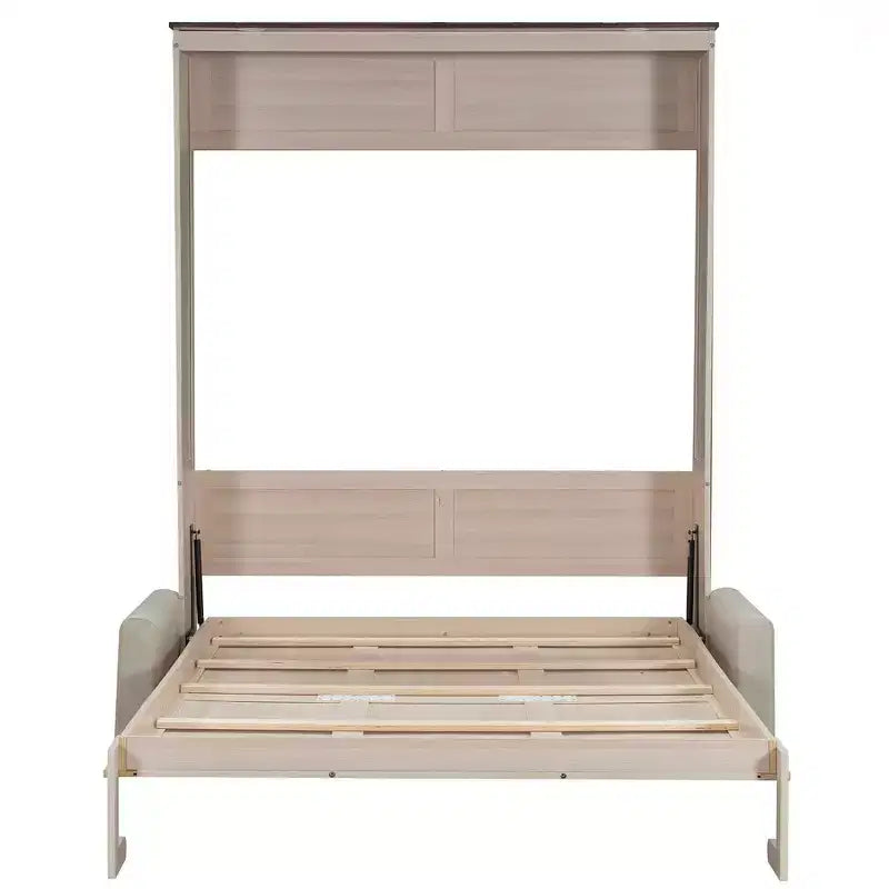 Queen Murphy Bed with Sofa and LED Lights - Pine & MDF, 600 lb Capacity
