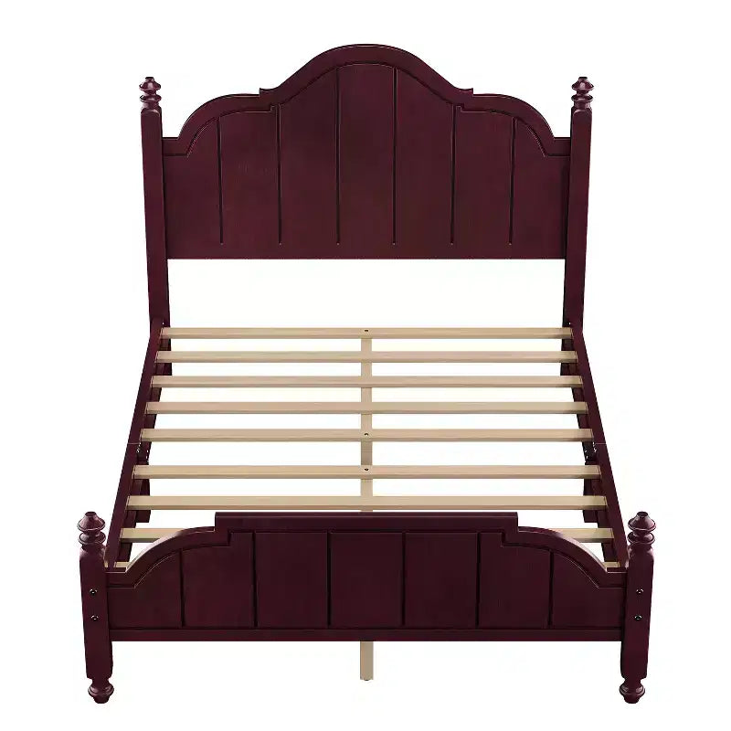 Vintage Queen Platform Bed Frame - Solid Pine, MDF Headboard, No Box Spring Needed