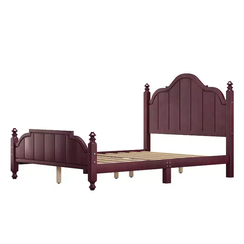 Vintage Queen Platform Bed Frame - Solid Pine, MDF Headboard, No Box Spring Needed