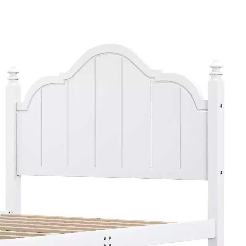Vintage Queen Platform Bed Frame - Solid Pine, MDF Headboard, No Box Spring Needed