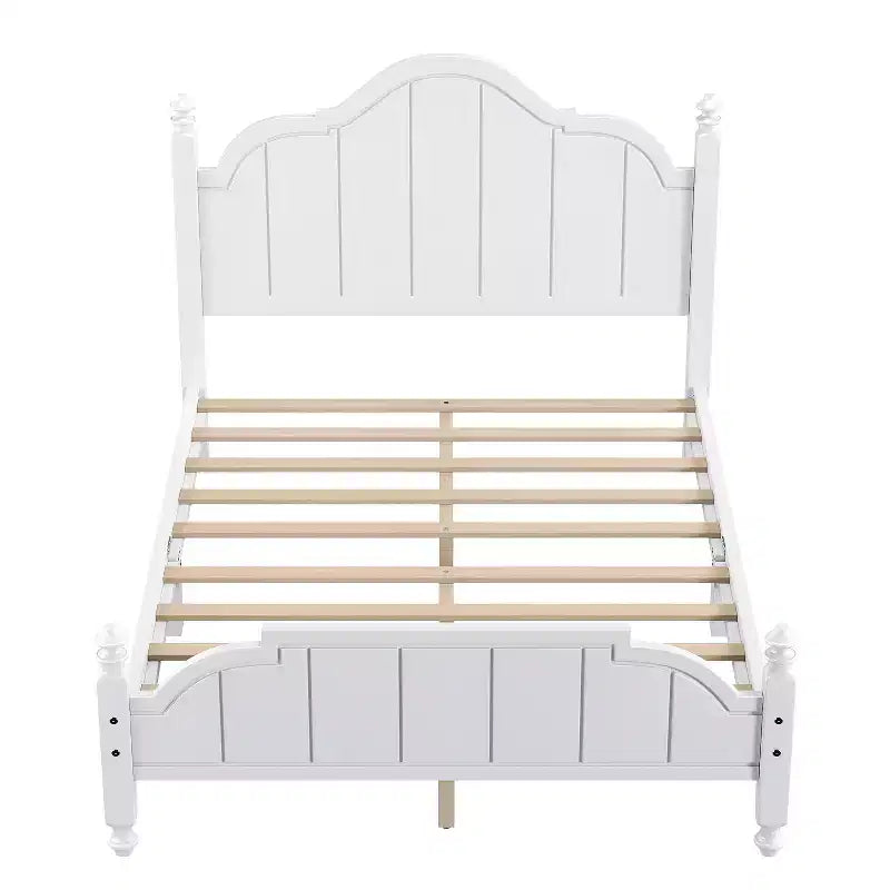 Vintage Queen Platform Bed Frame - Solid Pine, MDF Headboard, No Box Spring Needed