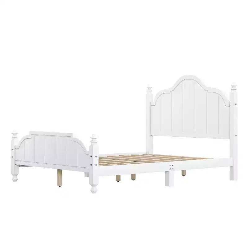Vintage Queen Platform Bed Frame - Solid Pine, MDF Headboard, No Box Spring Needed
