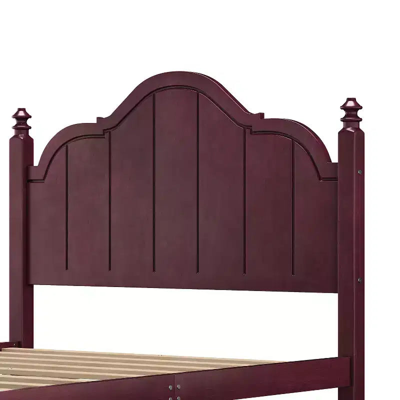 Vintage Queen Platform Bed Frame - Solid Pine, MDF Headboard, No Box Spring Needed