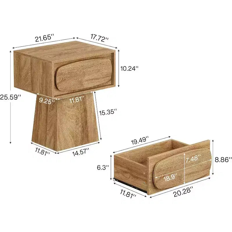 Mid-Century Modern Nightstand with Drawer, Natural Wood Grain, 21.6"