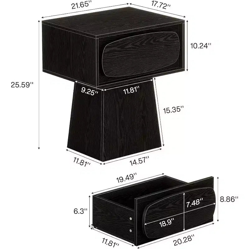Mid-Century Modern Nightstand with Drawer, Natural Wood Grain, 21.6"