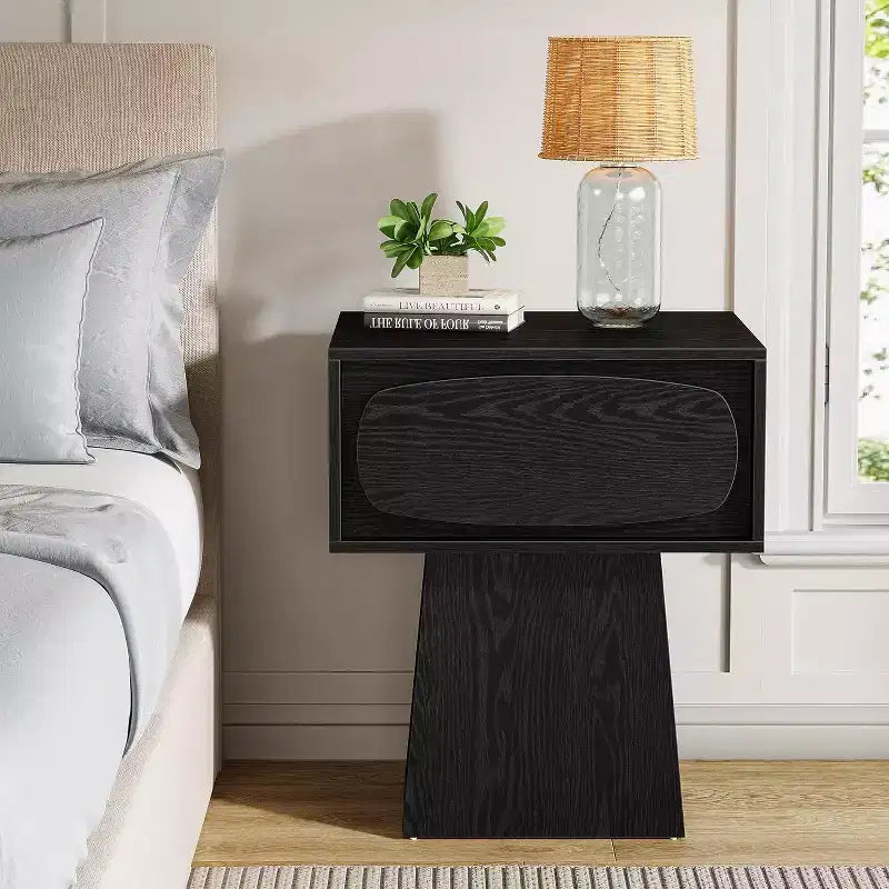 Mid-Century Modern Nightstand with Drawer, Natural Wood Grain, 21.6"