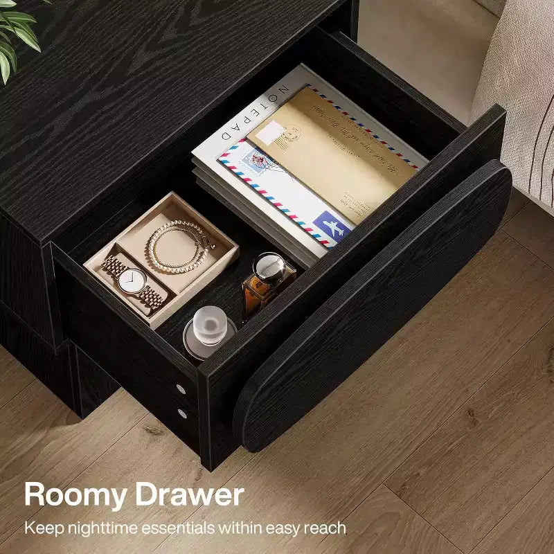Mid-Century Modern Nightstand with Drawer, Natural Wood Grain, 21.6"