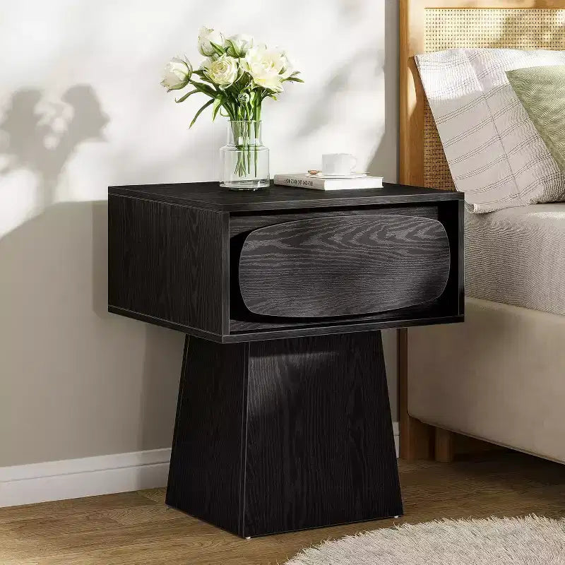Mid-Century Modern Nightstand with Drawer, Natural Wood Grain, 21.6"