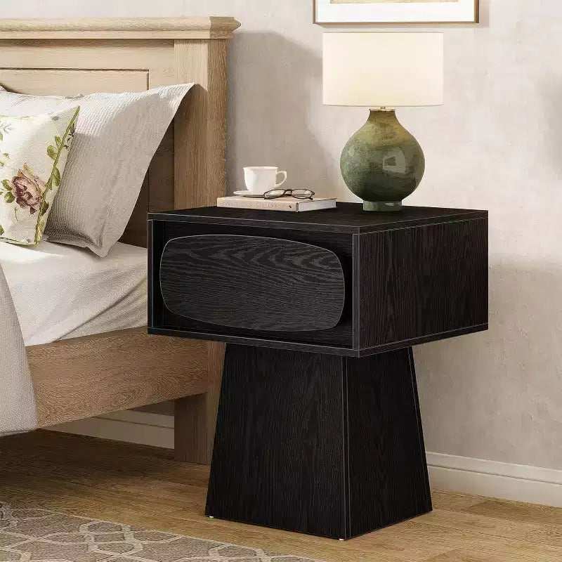 Mid-Century Modern Nightstand with Drawer, Natural Wood Grain, 21.6"