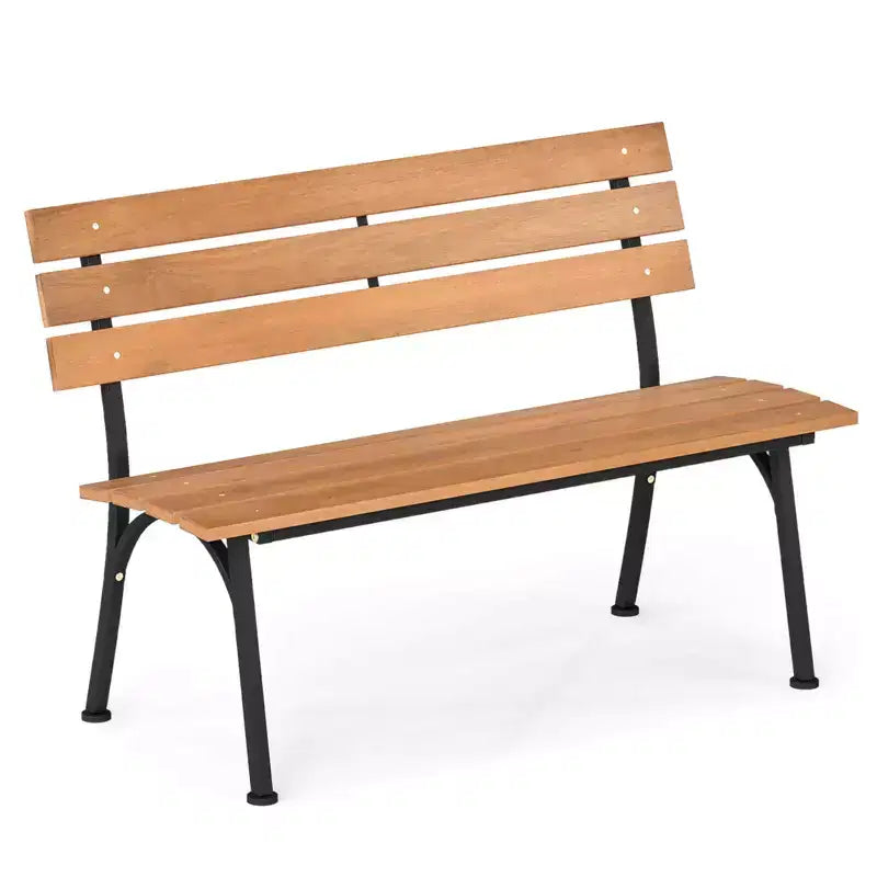 Causeuse de patio Costway en bois d'acacia avec cadre en métal robuste, dossier et assise à lattes Naturel + Noir
