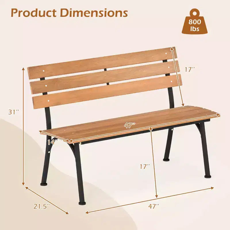 Causeuse de patio Costway en bois d'acacia avec cadre en métal robuste, dossier et assise à lattes Naturel + Noir