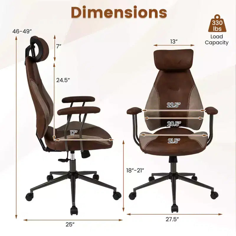 Ergonomic Office & Gaming Chair with 2D Headrest, Rocking Backrest & Wheels - Blue/Brown/Beige