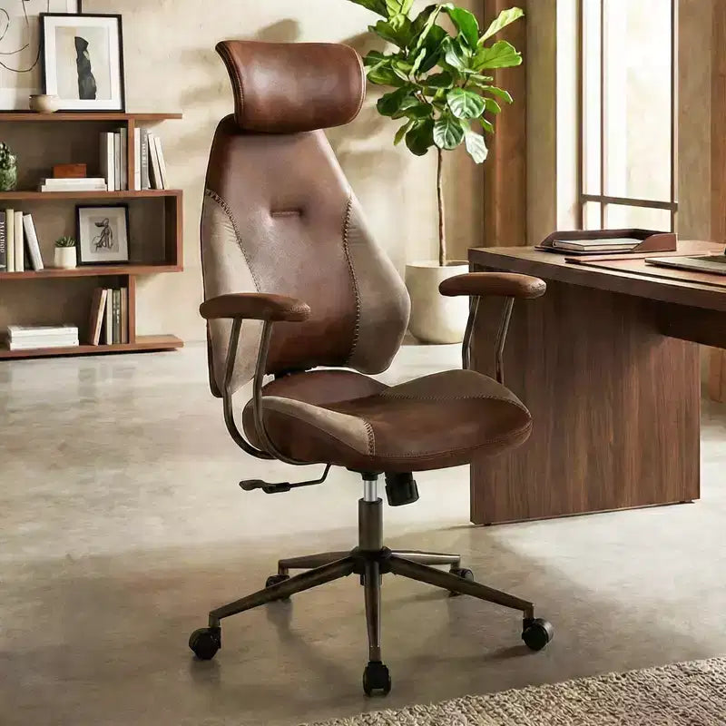 Ergonomic Office & Gaming Chair with 2D Headrest, Rocking Backrest & Wheels - Blue/Brown/Beige