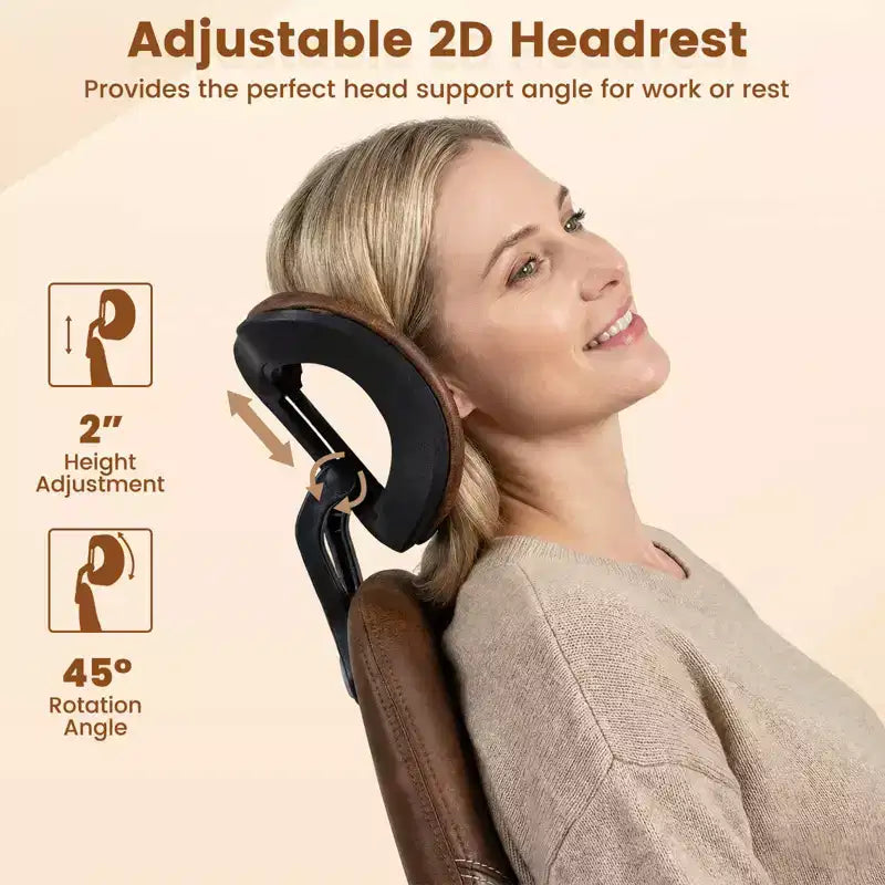 Ergonomic Office & Gaming Chair with 2D Headrest, Rocking Backrest & Wheels - Blue/Brown/Beige
