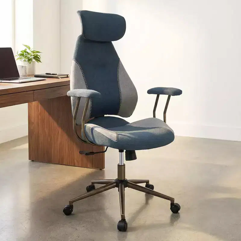 Ergonomic Office & Gaming Chair with 2D Headrest, Rocking Backrest & Wheels - Blue/Brown/Beige