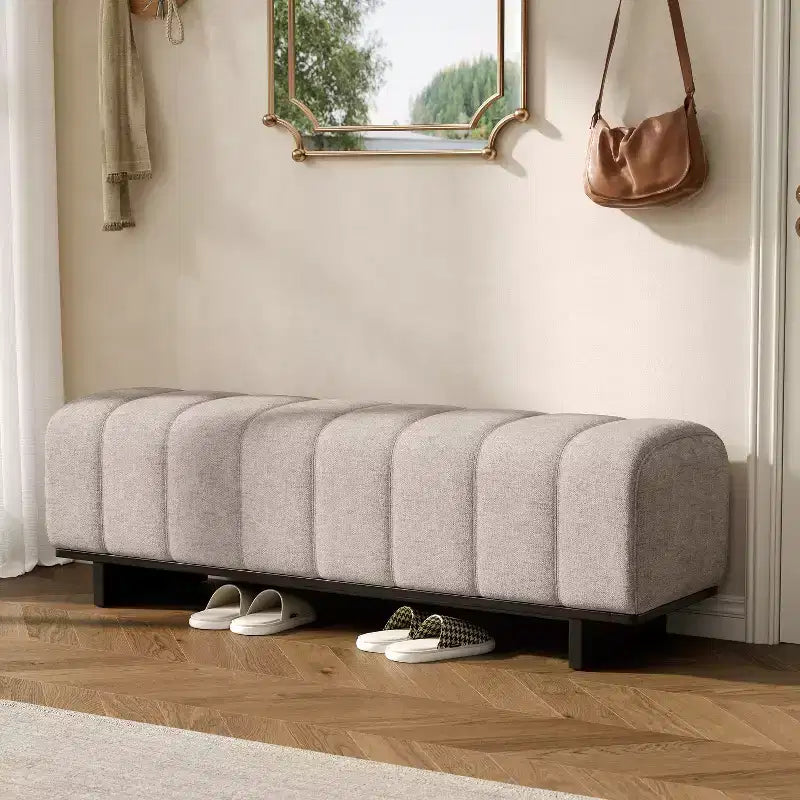 Modern Tufted Faux Fur Dining Bench with Rubberwood Legs, 63.62"