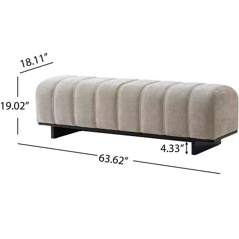 Modern Tufted Faux Fur Dining Bench with Rubberwood Legs, 63.62"