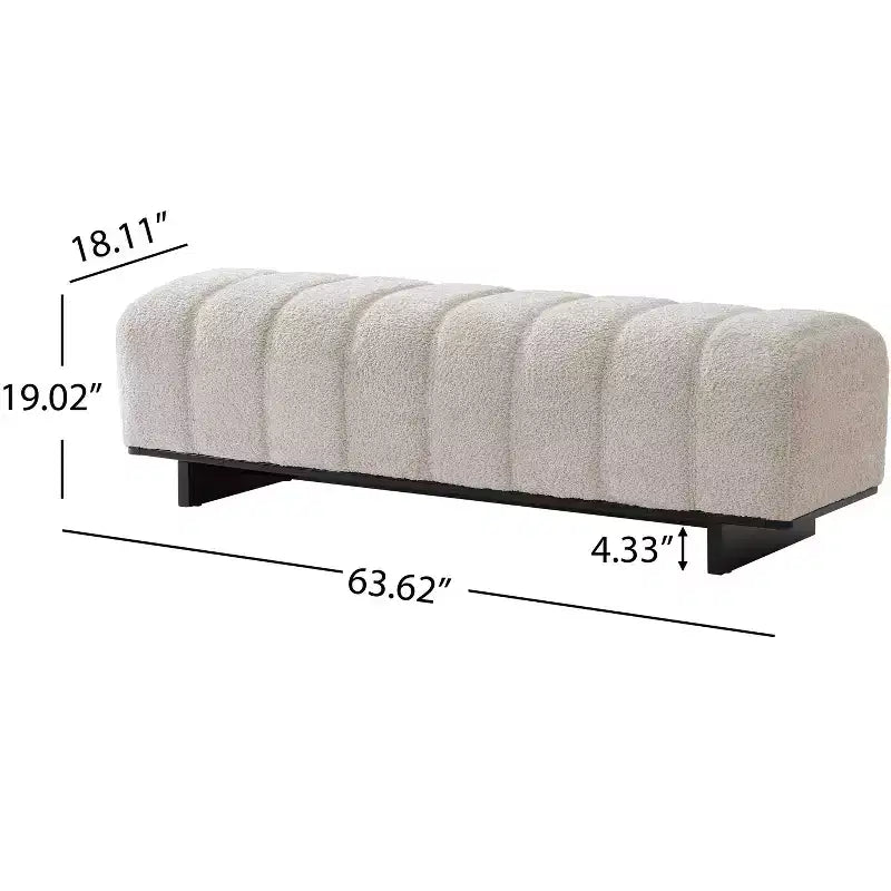 Modern Tufted Faux Fur Dining Bench with Rubberwood Legs, 63.62"
