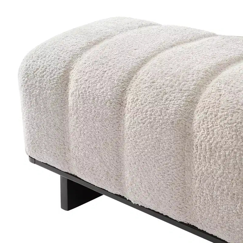Modern Tufted Faux Fur Dining Bench with Rubberwood Legs, 63.62"