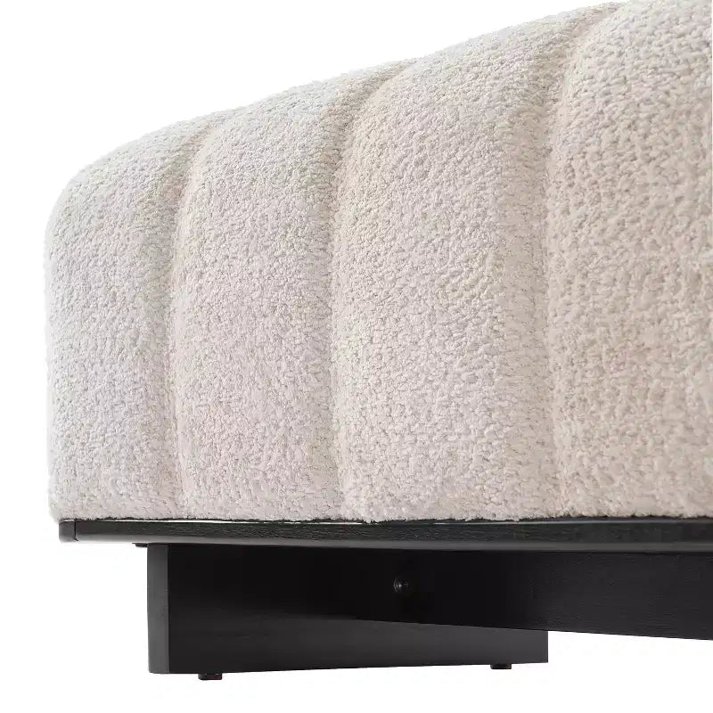 Modern Tufted Faux Fur Dining Bench with Rubberwood Legs, 63.62"