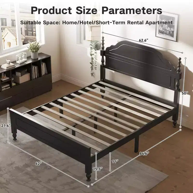 Queen Wooden Platform Bed Frame with Headboard & 11" Under-Bed Storage