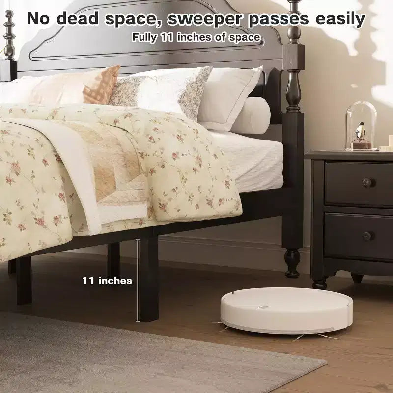 Queen Wooden Platform Bed Frame with Headboard & 11" Under-Bed Storage