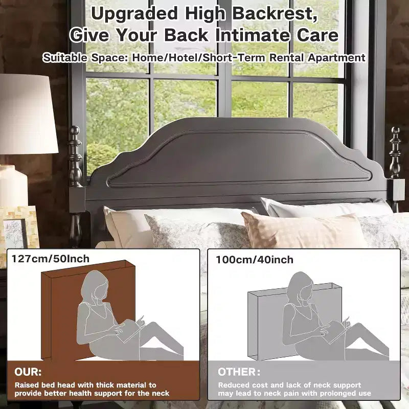 Queen Wooden Platform Bed Frame with Headboard & 11" Under-Bed Storage