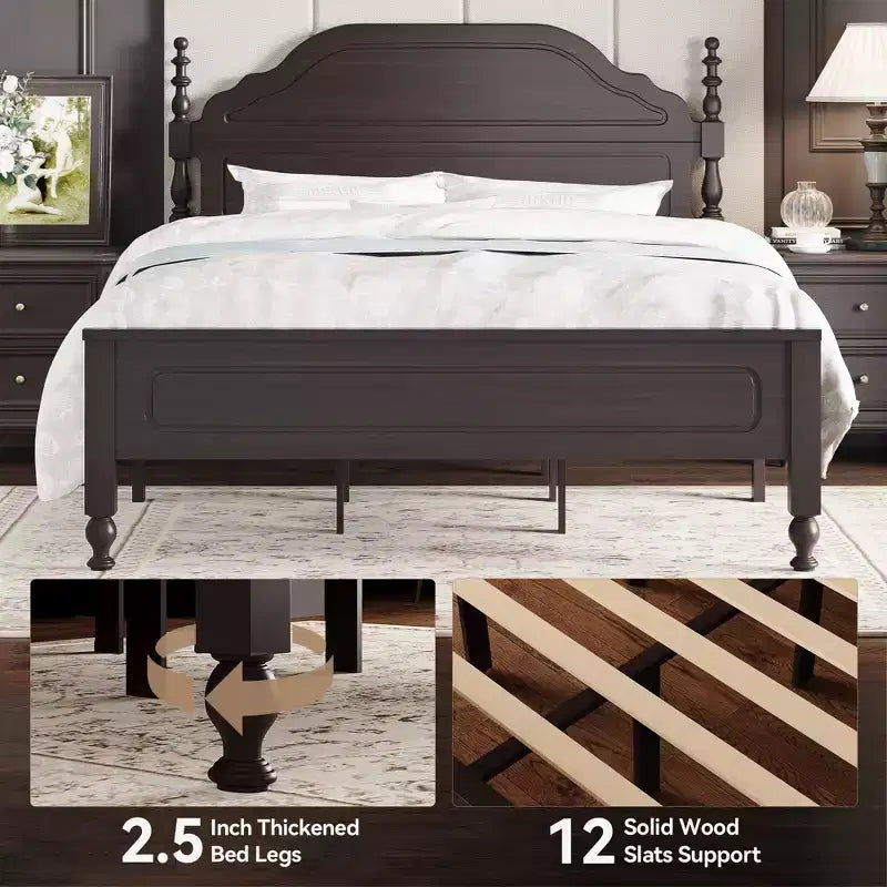 Queen Wooden Platform Bed Frame with Headboard & 11" Under-Bed Storage
