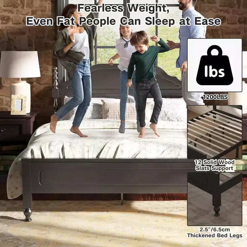 Queen Wooden Platform Bed Frame with Headboard & 11" Under-Bed Storage