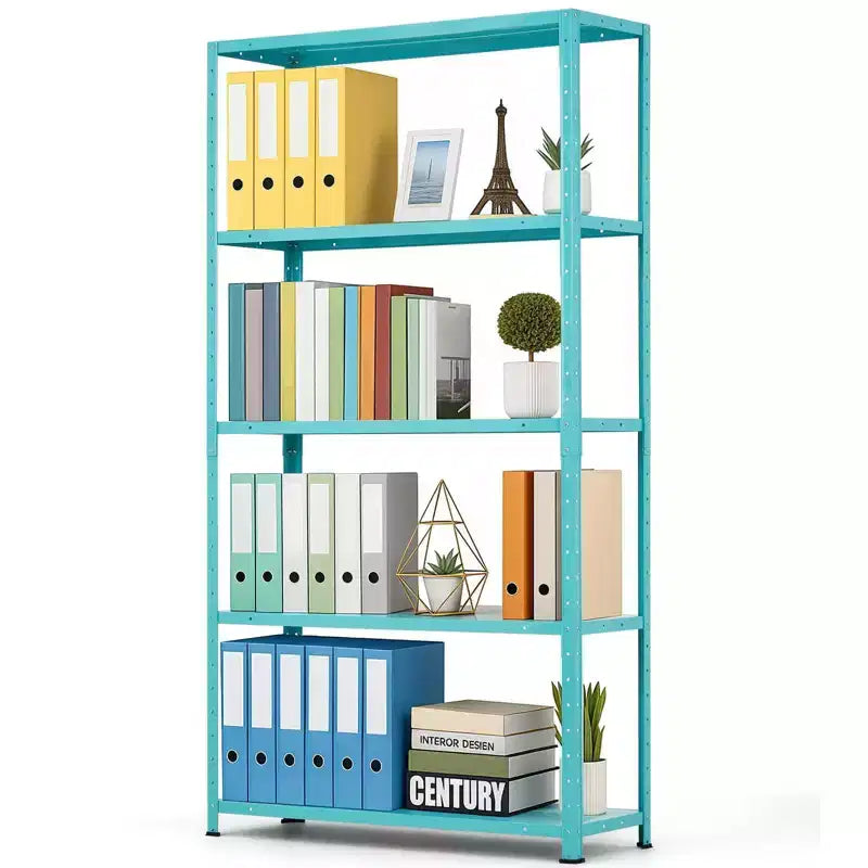 68" Five-Tier Metal Bookshelf - Light Green, Adjustable Shelves for Home & Office