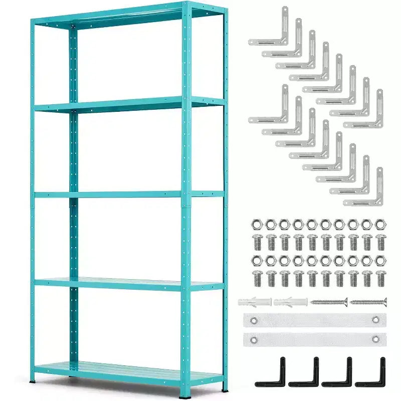 68" Five-Tier Metal Bookshelf - Light Green, Adjustable Shelves for Home & Office